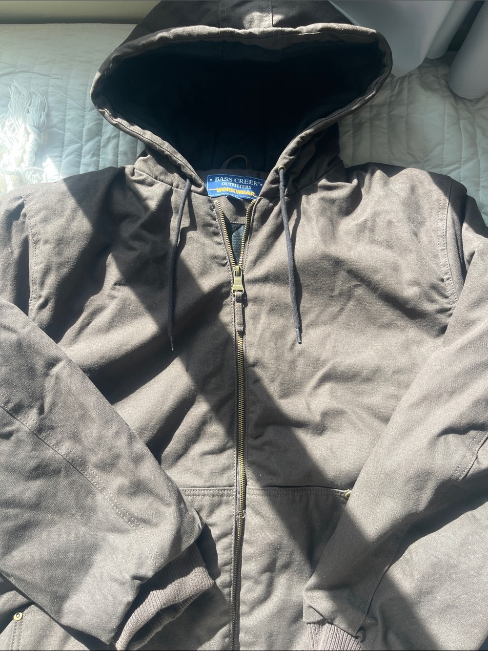 Men's Brown Hooded Work Jacket - Full Zip